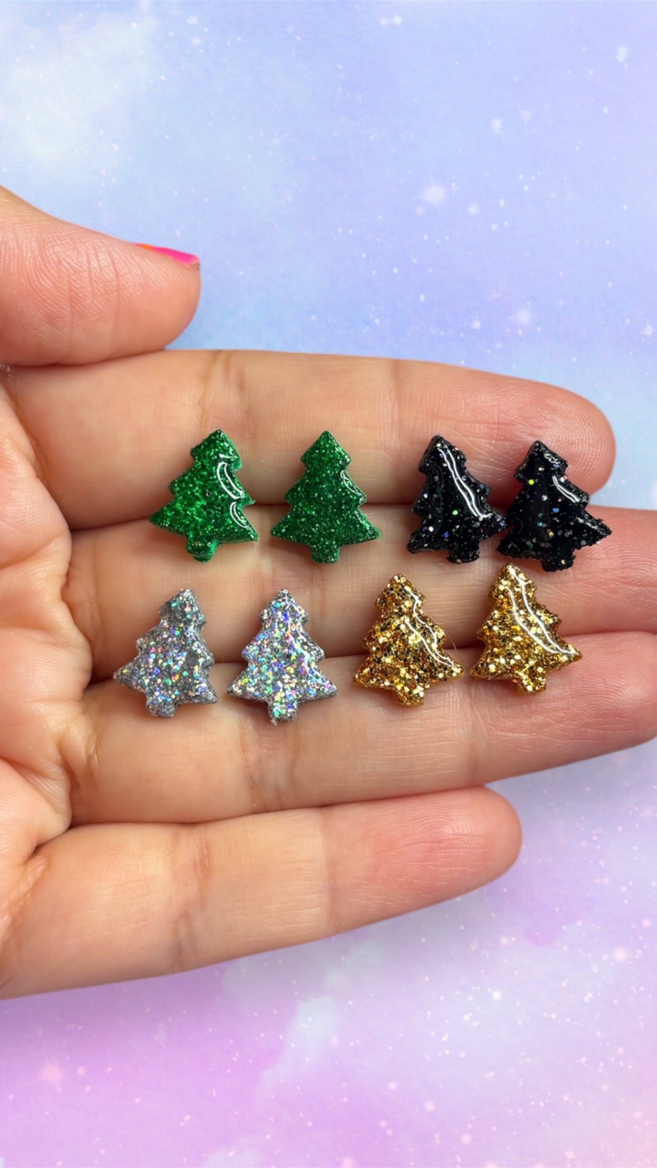 Christmas Tree Glitter Studs